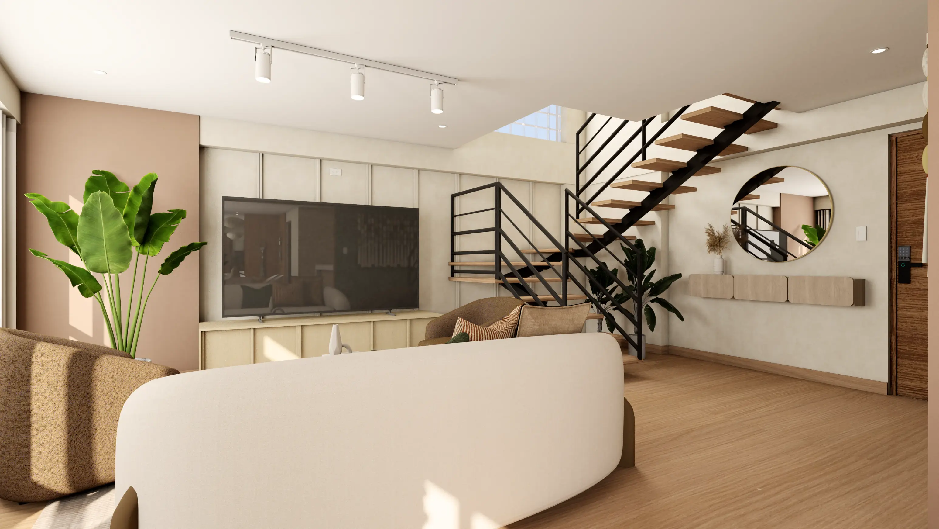 Vista de comedor con materiales naturales — Duplex Huancaro